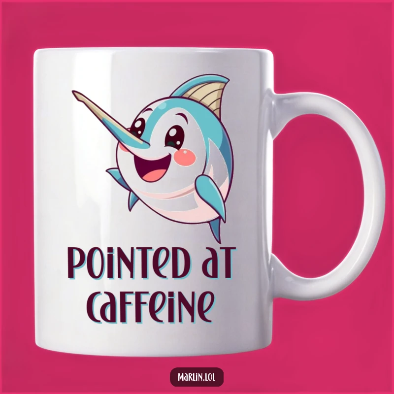 Funny Excited Marlin Mug: Pointed Bill Prowess, Perfect Humorous Gift!