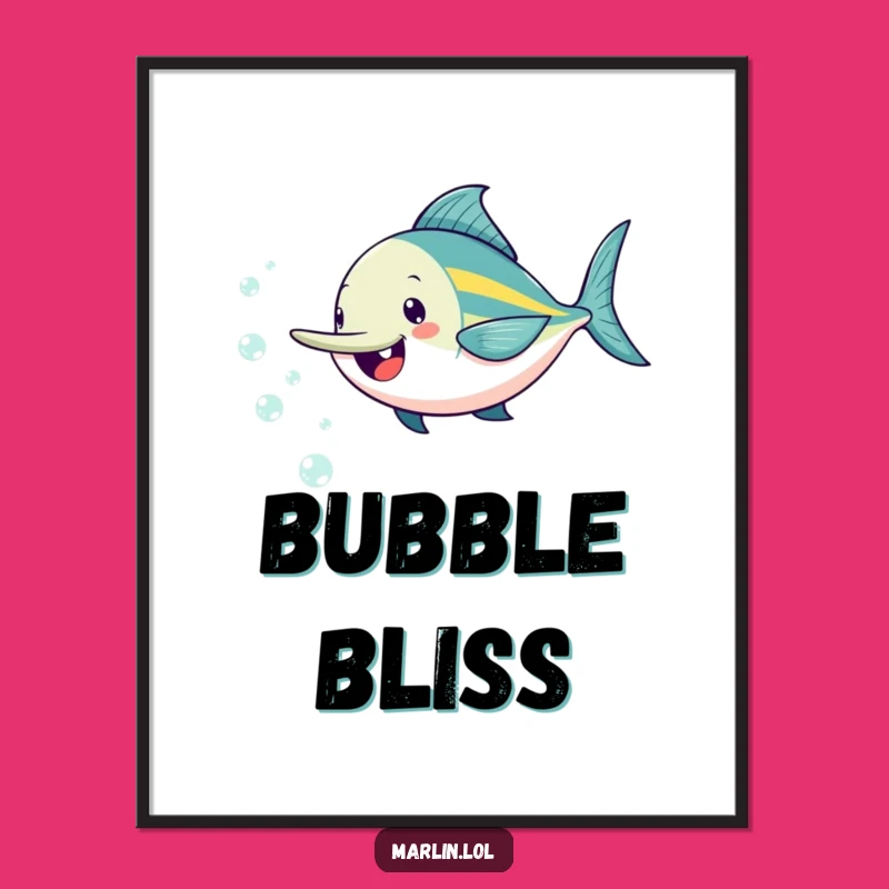 Funny Marlin Bubble Chase Digital Art: Cheerful Ocean Print