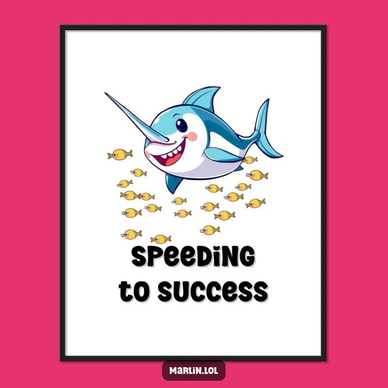 Funny Marlin Zoom Art Poster: Dynamic Ocean Decor, Perfect Humorous Gift!